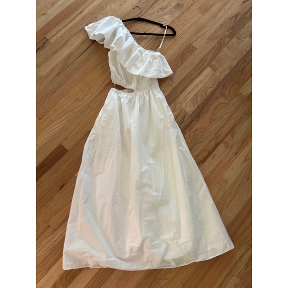 Mango Dresses & Skirts - MNG Mango One Shoulder Cutout Maxi Dress Women Small 4 White Cottagecore Cotton